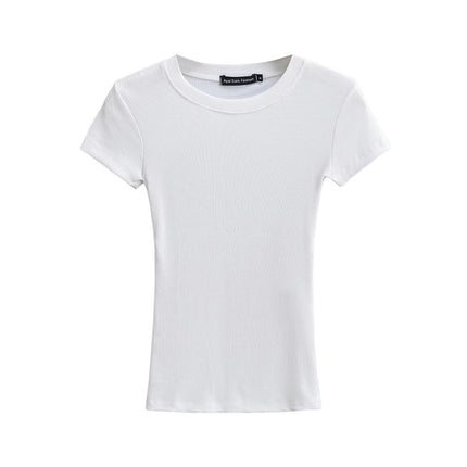 Womens Short Sleeve Slim Fit T Shirt Crew Neck Ribbed Summer Tops