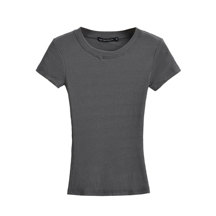 Womens Short Sleeve Slim Fit T Shirt Crew Neck Ribbed Summer Tops