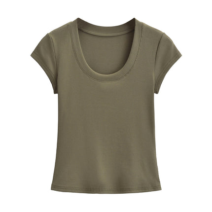 Womens Summer Sexy Short Sleeve Tops Scoop Neck Shirts Casual Slim Fit Basic T-Shirt