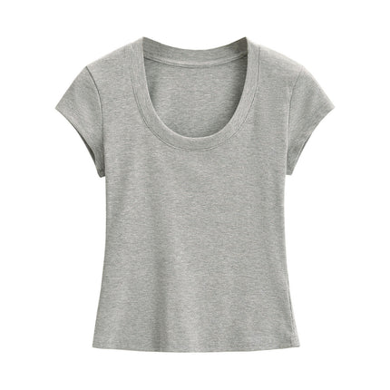 Womens Summer Sexy Short Sleeve Tops Scoop Neck Shirts Casual Slim Fit Basic T-Shirt