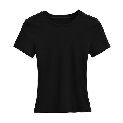 Womens Basic T-Shirts Crew Neck Short Sleeve Crop Tops Cute Summer Slim Fit Tees