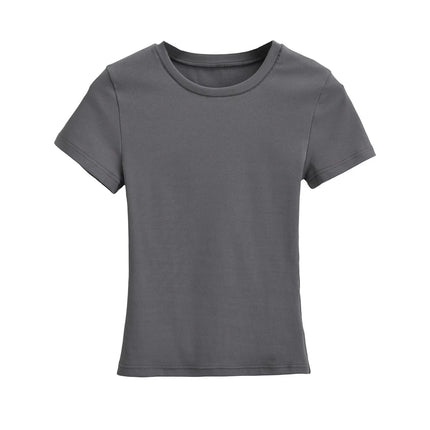 Womens Basic T-Shirts Crew Neck Short Sleeve Crop Tops Cute Summer Slim Fit Tees