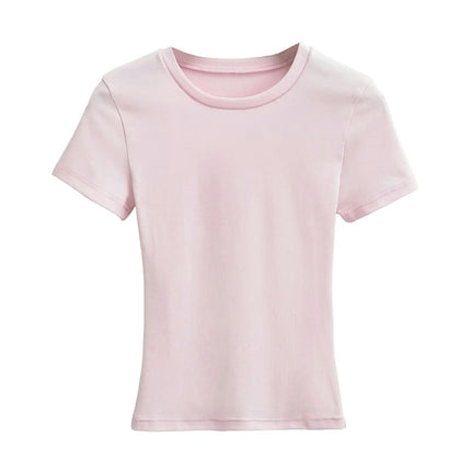 Womens Basic T-Shirts Crew Neck Short Sleeve Crop Tops Cute Summer Slim Fit Tees