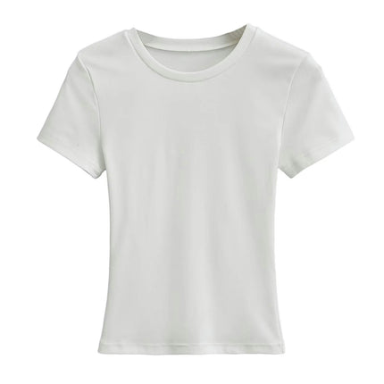 Womens Basic T-Shirts Crew Neck Short Sleeve Crop Tops Cute Summer Slim Fit Tees