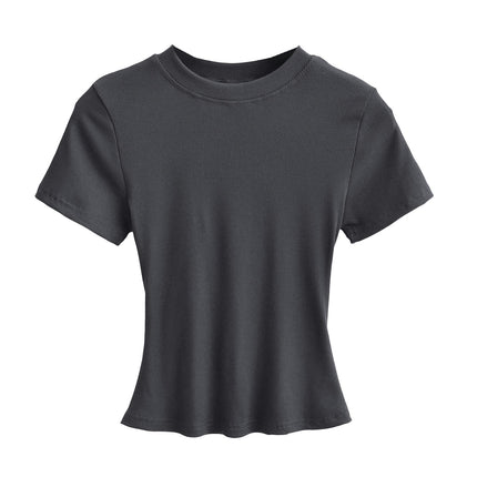 Women's Short Sleeve T-Shirt Crewneck Summer Basic Tee Crop Tops Solid Slim Fit Shirts