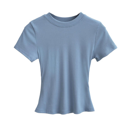 Women's Short Sleeve T-Shirt Crewneck Summer Basic Tee Crop Tops Solid Slim Fit Shirts