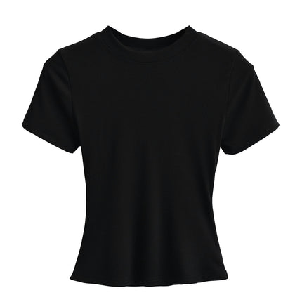 Women's Short Sleeve T-Shirt Crewneck Summer Basic Tee Crop Tops Solid Slim Fit Shirts