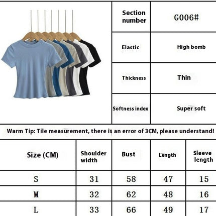 Women's Short Sleeve T-Shirt Crewneck Summer Basic Tee Crop Tops Solid Slim Fit Shirts