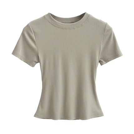 Women's Short Sleeve T-Shirt Crewneck Summer Basic Tee Crop Tops Solid Slim Fit Shirts