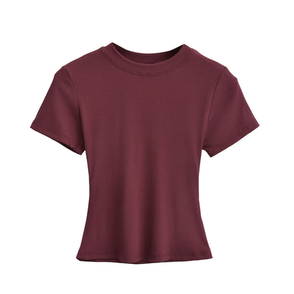 Women's Short Sleeve T-Shirt Crewneck Summer Basic Tee Crop Tops Solid Slim Fit Shirts