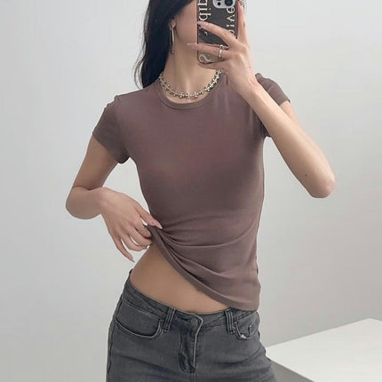 Women's Casual Basic Going Out Crop Tops Slim Fit Short Sleeve Crew Neck Tight T Shirts