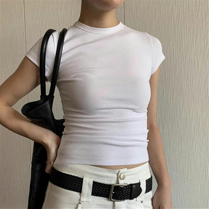 Women's Casual Basic Going Out Crop Tops Slim Fit Short Sleeve Crew Neck Tight T Shirts