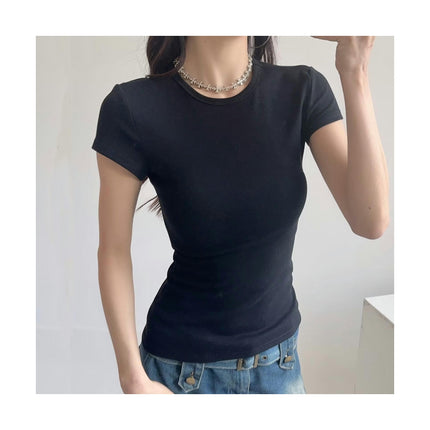 Women's Casual Basic Going Out Crop Tops Slim Fit Short Sleeve Crew Neck Tight T Shirts