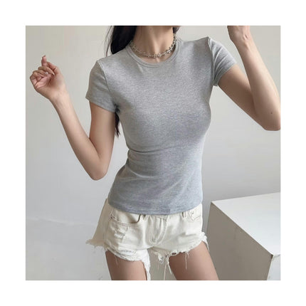 Women's Casual Basic Going Out Crop Tops Slim Fit Short Sleeve Crew Neck Tight T Shirts