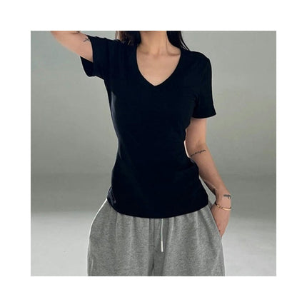 Women Casual Summer T Shirts Basic V Neck Short Sleeve Slim Fit Going Out Tops