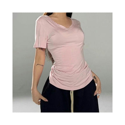 Women Casual Summer T Shirts Basic V Neck Short Sleeve Slim Fit Going Out Tops