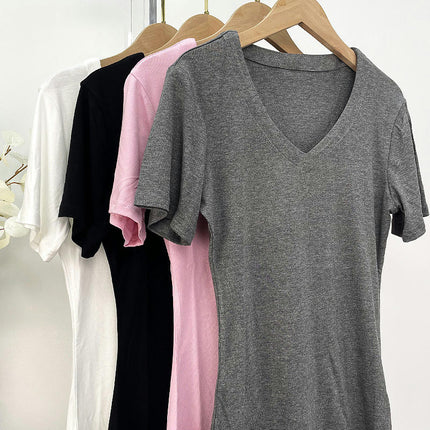 Women Casual Summer T Shirts Basic V Neck Short Sleeve Slim Fit Going Out Tops