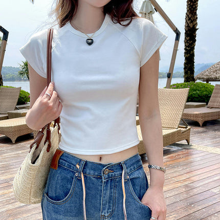 Women's Basic Tee Crewneck Short Sleeve Slim Fitted Casual Crop Top