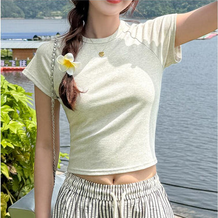 Women's Basic Tee Crewneck Short Sleeve Slim Fitted Casual Crop Top