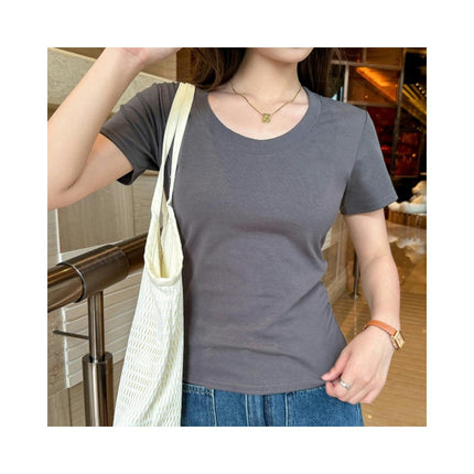 Women Casual Solid T Shirts Crewneck Short Sleeve Slim Fit Going Out Crop Tops