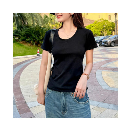 Women Casual Solid T Shirts Crewneck Short Sleeve Slim Fit Going Out Crop Tops