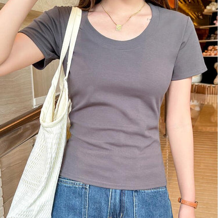 Women Casual Solid T Shirts Crewneck Short Sleeve Slim Fit Going Out Crop Tops