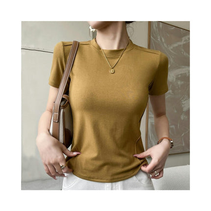 Womens Casual T-Shirts Crew Neck Short Sleeve Summer Slim Fit Crop Tops