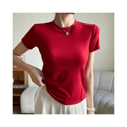 Womens Casual T-Shirts Crew Neck Short Sleeve Summer Slim Fit Crop Tops