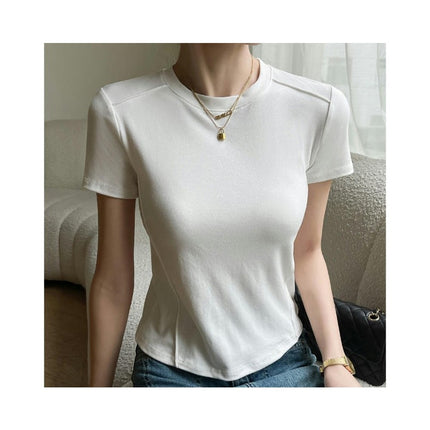 Womens Casual T-Shirts Crew Neck Short Sleeve Summer Slim Fit Crop Tops