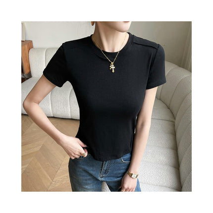 Womens Casual T-Shirts Crew Neck Short Sleeve Summer Slim Fit Crop Tops