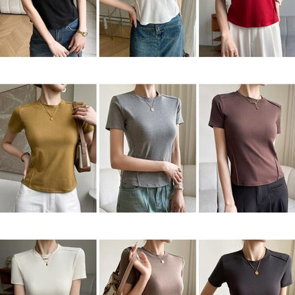 Womens Casual T-Shirts Crew Neck Short Sleeve Summer Slim Fit Crop Tops