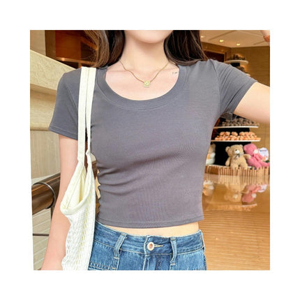 Women's Crew Neck Shirt Basic Short Sleeves Summer Crop Going Out T Shirt Tops