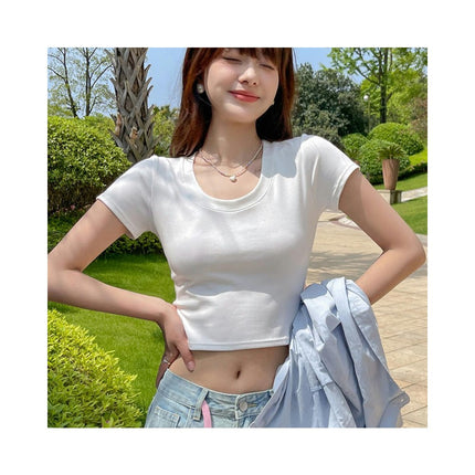 Women's Crew Neck Shirt Basic Short Sleeves Summer Crop Going Out T Shirt Tops