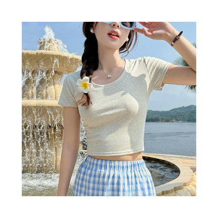 Women's Crew Neck Shirt Basic Short Sleeves Summer Crop Going Out T Shirt Tops