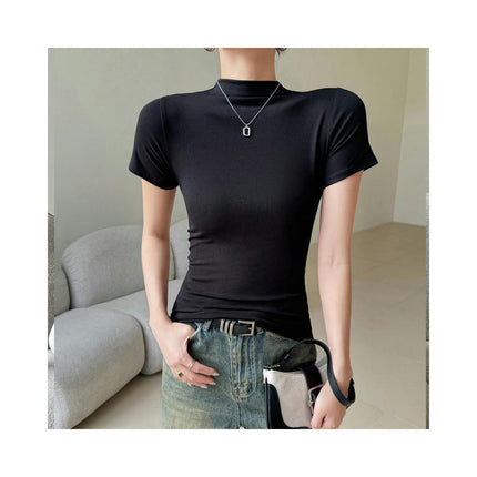 Womens Mock Neck Short Sleeve Shirt Basic Solid Slim Fit Going Out Tops