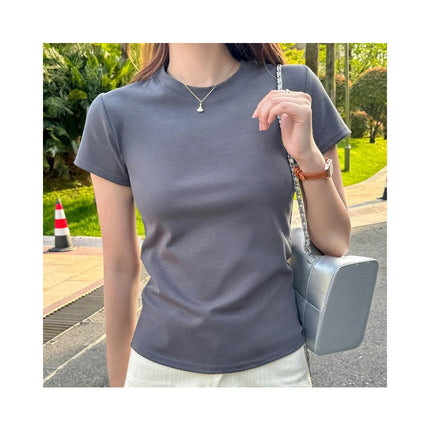 Women's Summer Crop Tops Short Sleeve Crew Neck Slim Fit Basic T Shirts