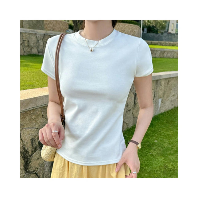 Women's Summer Crop Tops Short Sleeve Crew Neck Slim Fit Basic T Shirts