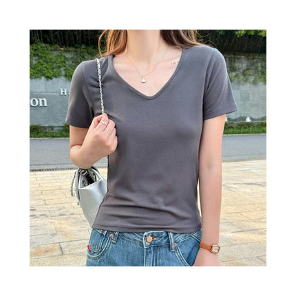 Women's Short Sleeve Summer T Shirts V Neck Slim Fit Basic Tee Going Out Tops