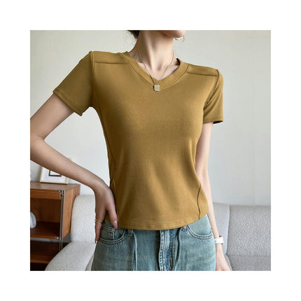 Womens Short Sleeve T Shirts V Neck Basic Tee Summer Casual Slim Fit Tops