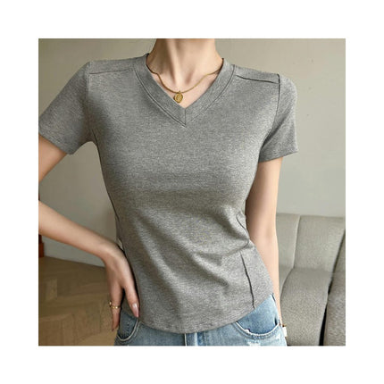 Womens Short Sleeve T Shirts V Neck Basic Tee Summer Casual Slim Fit Tops