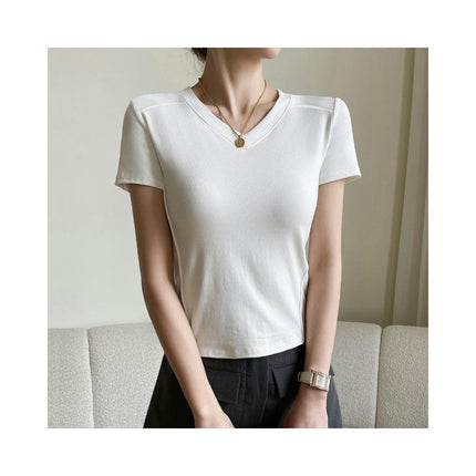 Womens Short Sleeve T Shirts V Neck Basic Tee Summer Casual Slim Fit Tops