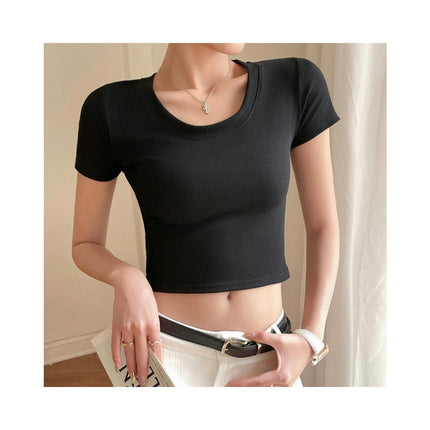 Crop Tops for Women Summer Short Sleeve Crew Neck T Shirts Cute Slim Fit Basic Tops