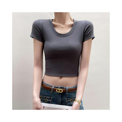 Crop Tops for Women Summer Short Sleeve Crew Neck T Shirts Cute Slim Fit Basic Tops