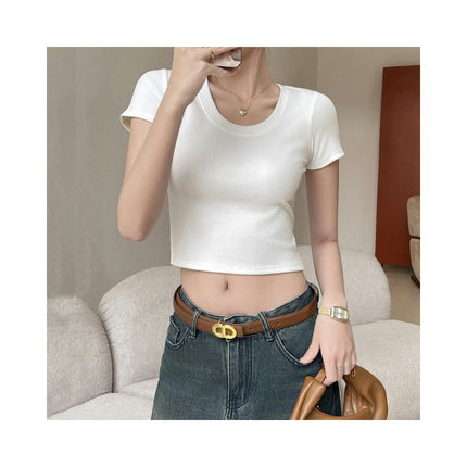 Crop Tops for Women Summer Short Sleeve Crew Neck T Shirts Cute Slim Fit Basic Tops