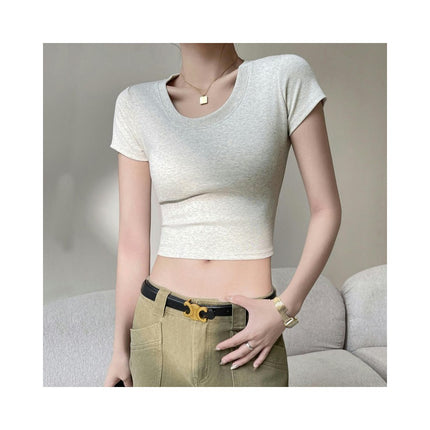 Crop Tops for Women Summer Short Sleeve Crew Neck T Shirts Cute Slim Fit Basic Tops