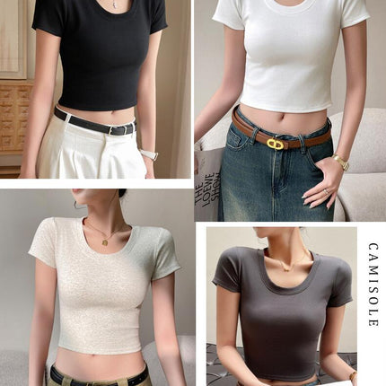 Crop Tops for Women Summer Short Sleeve Crew Neck T Shirts Cute Slim Fit Basic Tops