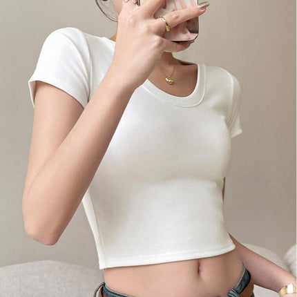 Crop Tops for Women Summer Short Sleeve Crew Neck T Shirts Cute Slim Fit Basic Tops