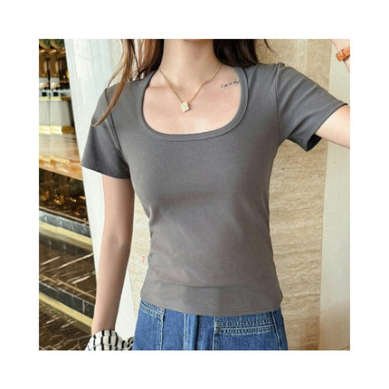 Women's Short Sleeve Square Neck Slim Fit T Shirts Summer Basic Going Out Crop Tops