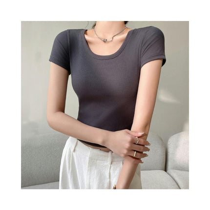 Womens Fashion Summer Short Sleeve Crop Tops Casual Basic Crewneck Slim Fit T Shirts