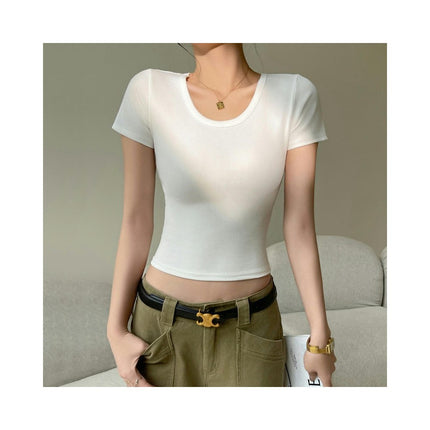 Womens Fashion Summer Short Sleeve Crop Tops Casual Basic Crewneck Slim Fit T Shirts